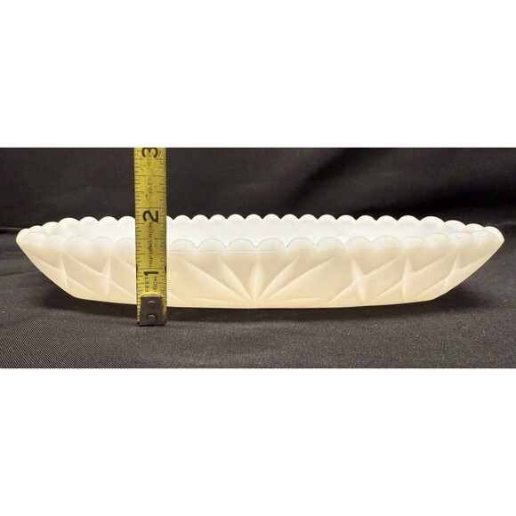 Vintage White Milk Glass Relish Candy Butter trinket dish 9.5” scalloped rim - Picture 9 of 10
